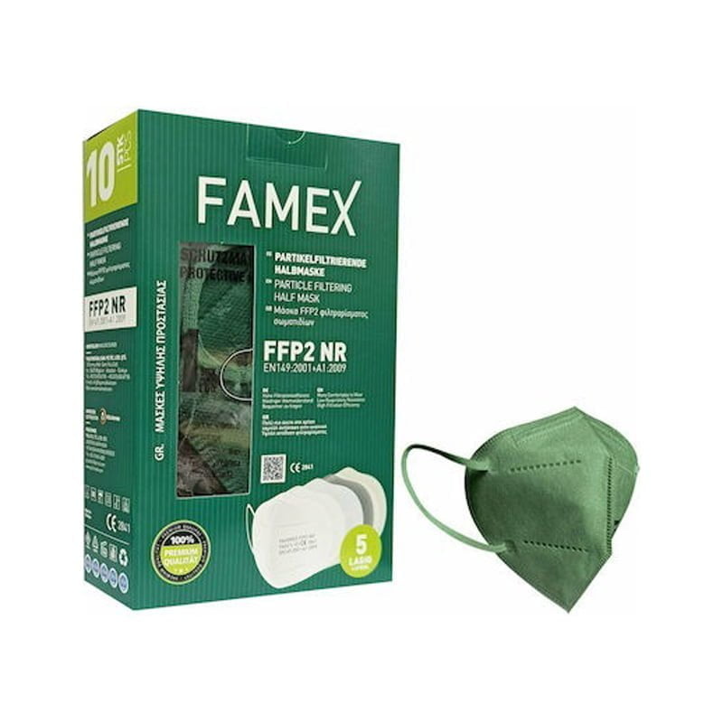 Famex Μάσκες Προστασίας FFP2 σε Πράσινο χρώμα 10τμχ- Protection Masks