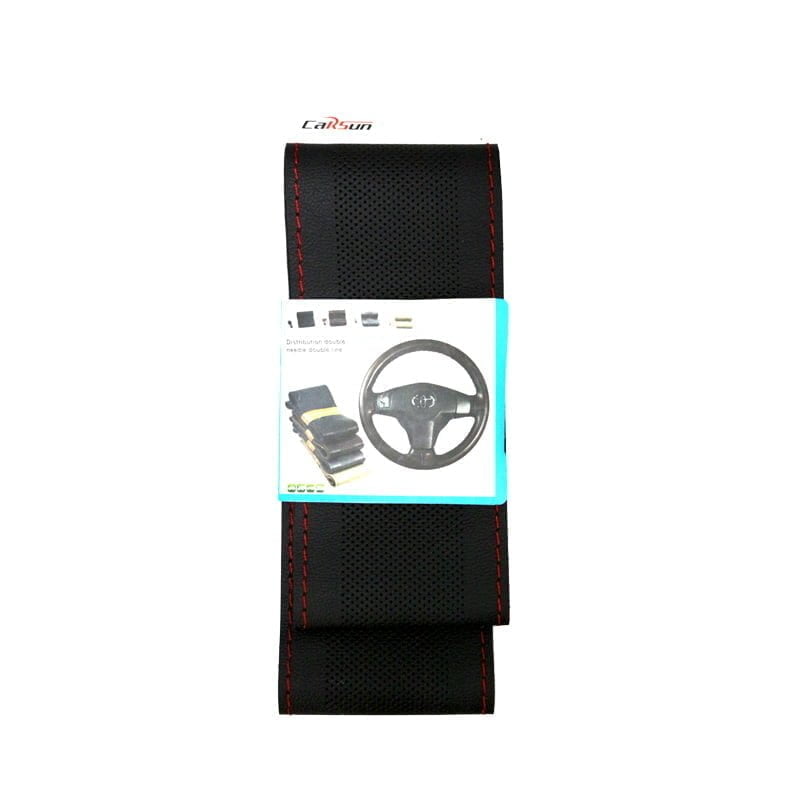 Ραφτό κάλυμμα τιμονιού με κόκκινη ραφή Carsun - Steering wheel cover