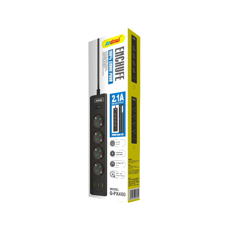Andowl Πολύπριζο 4 Θέσεων + 2 USB Θύρες με Διακόπτη Q-PX400 - Socket
