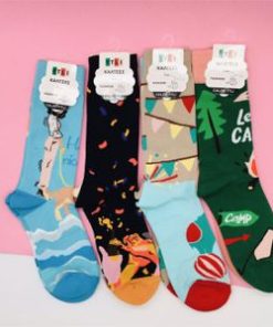 4 ζευγάρια κάλτσες Unisex Cartoon Print Άνετες βαμβακερές κάλτσες αστείες, μοντέρνες κάλτσες