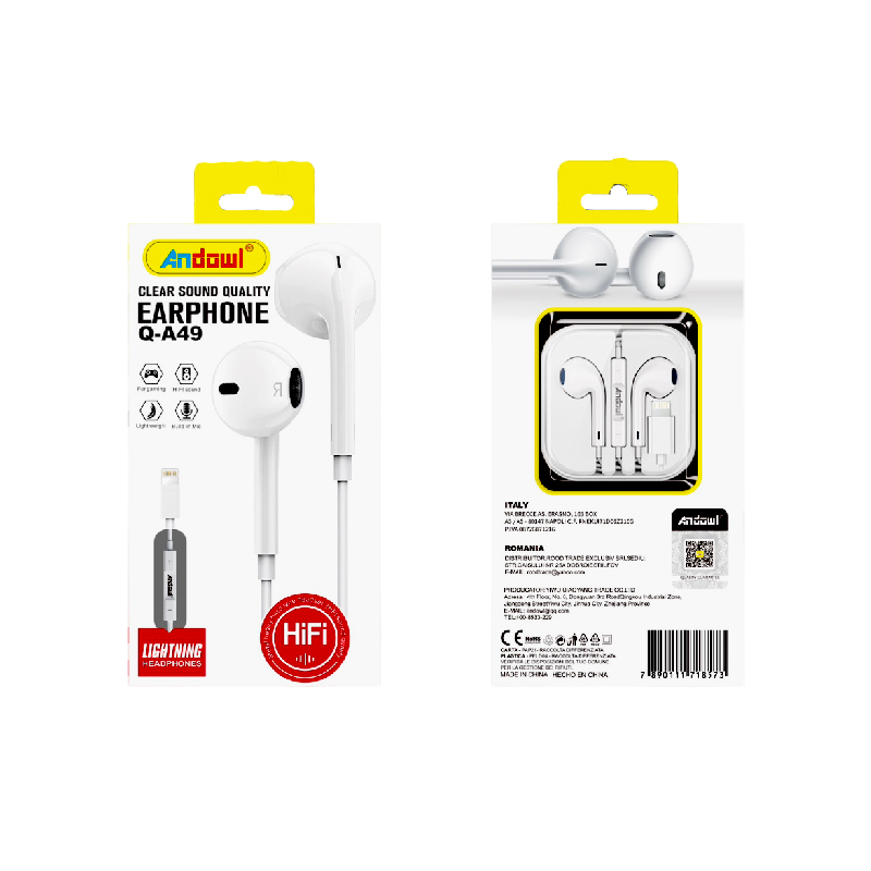 Andowl Ενσύρματα Ακουστικά με Σύνδεση Lightning Q-A49 - Clear Sound Earphone