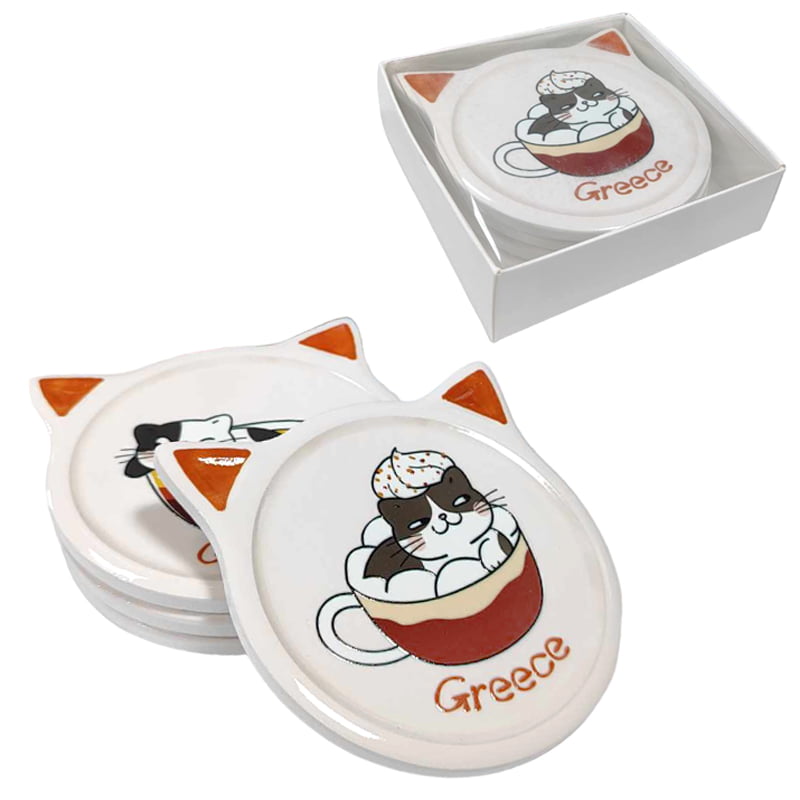 Σετ σουβέρ γάτα Greece 4τμχ - Coaster set 4pcs cat