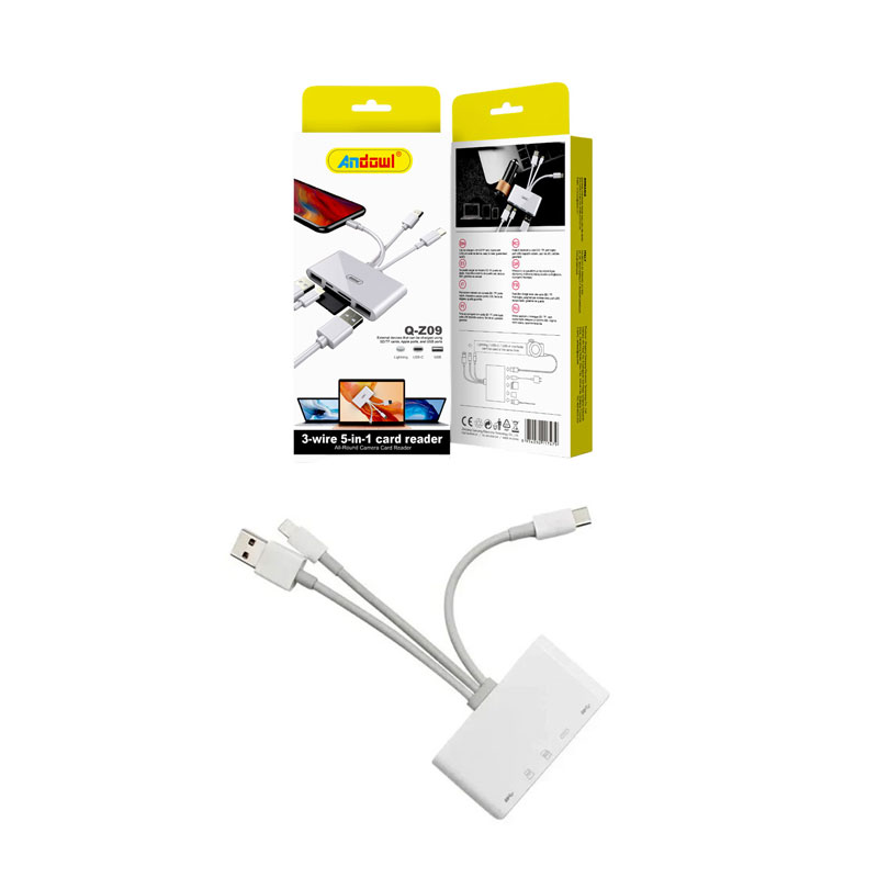 Andowl 5 σε 1 Lightning+Type C+USB A Card Reader με 3 Καλώδια Andowl Q-Z09 - 3-wire  5 in 1 card reader Q-Z09