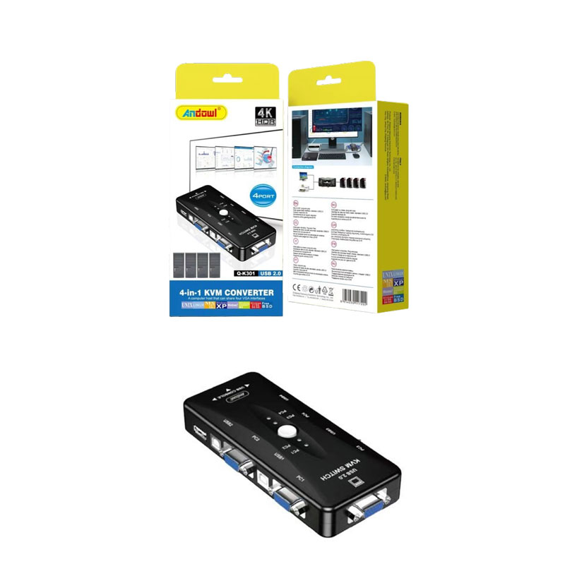 Andowl 4 σε 1 KVM Μετατροπέας USB 2.0 Q-K301 - 4-Port KVN Converter