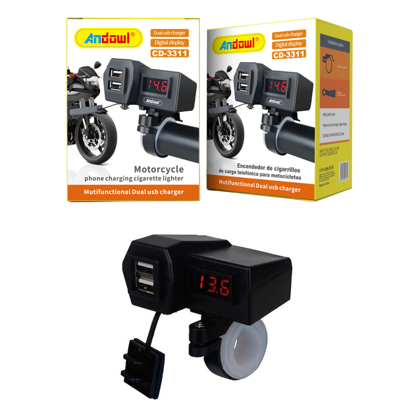 Andowl Φορτιστής Μοτοσυκλέτας με Θύρες 2xUSB CD-3311 - Motorcycle Phone Charging Cigarette Lighter