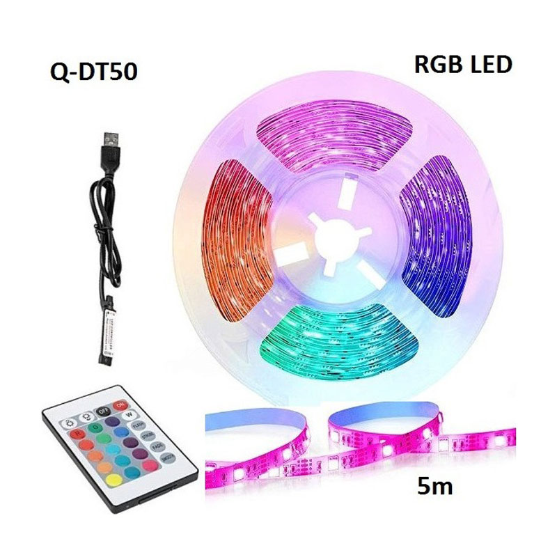 Andowl Αδιάβροχη Ταινία LED Τροφοδοσίας USB (5V) RGB Μήκους 5m και 6 LED ανά Μέτρο με Τηλεχειριστήριο Τύπου SMD5050 Q-DT50 - LED strip lights