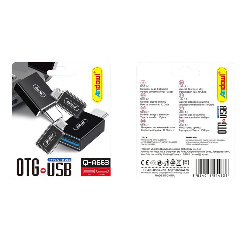 Andowl Μετατροπέας Αντάπτορας Type-C σε USB Q-A663 - OTG+USB Converter