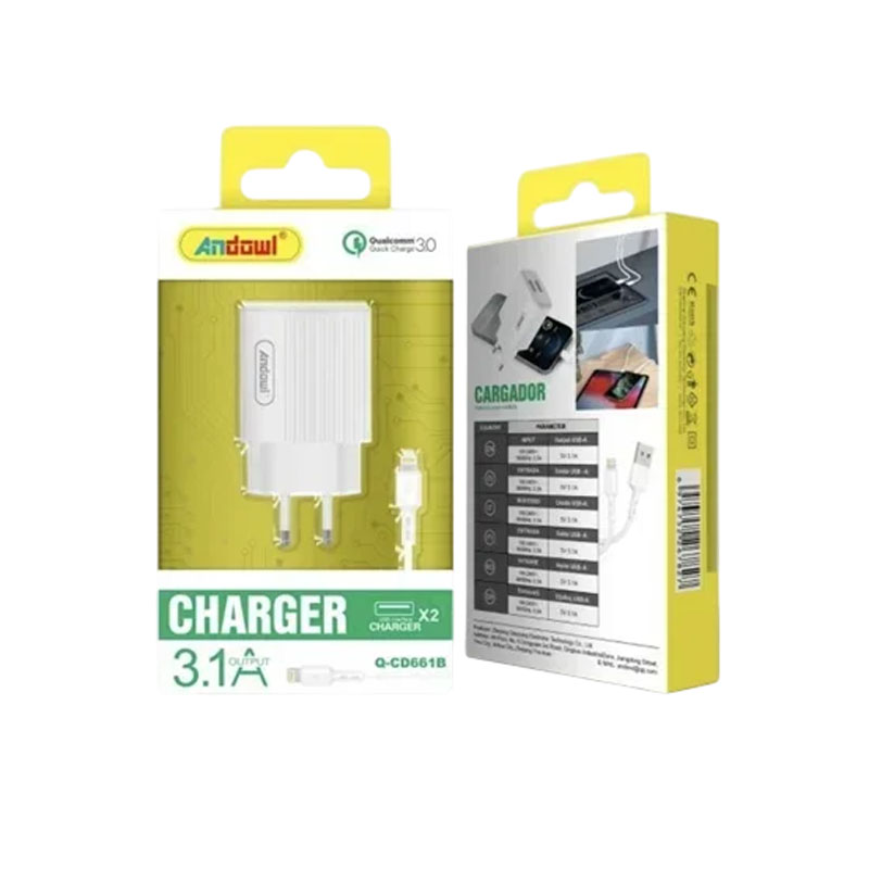 Andowl Φορτιστής με καλώδιο Lightning 3.1A Q-CD661B - Charger