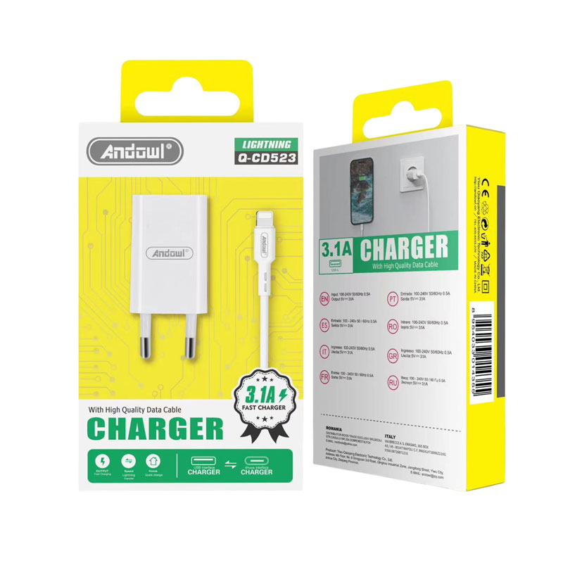 Andowl Φορτιστής με καλώδιο Lightning 1.5A Q-CD523 - Charger