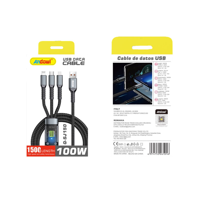 Andowl Καλώδιο Δεδομένων 4σε1 100W 150cm Q-SJ150 - Data Cable