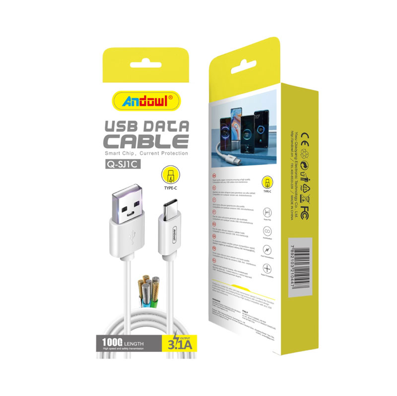 Andowl Καλώδιο Δεδομένων USB σε Type-C 1m 3.1A Q-SJ1C - USB Data Cable