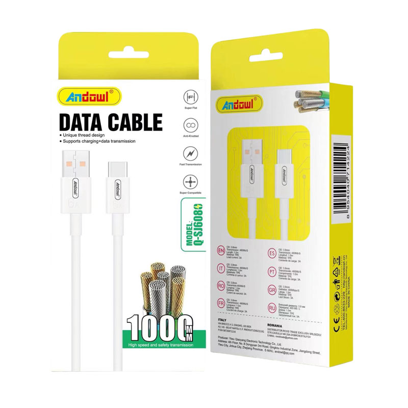 Andowl Καλώδιο Δεδομένων USB σε Type-C 1m 3A Q-SJ608 - USB Data Cable