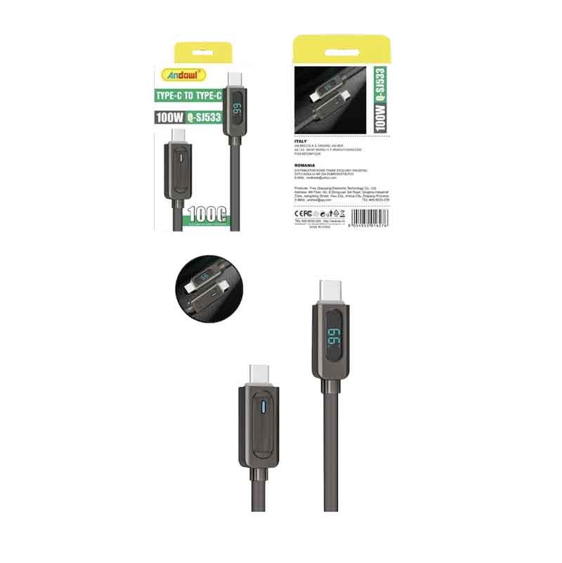 Andowl Καλώδιο γρήγορης φόρτισης TypeC σε TypeC  100W 1m Q-SJ533 - Data Cable