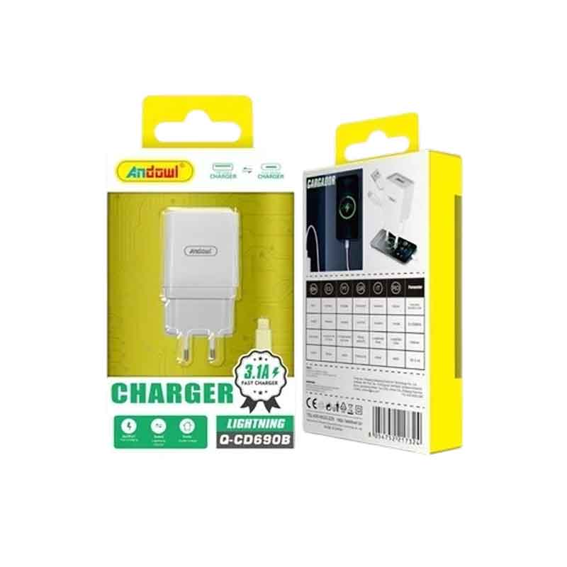 Andowl Φορτιστής κινητού με καλώδιο Lightning Q-CD690B - Mobile charger with Lightning cable