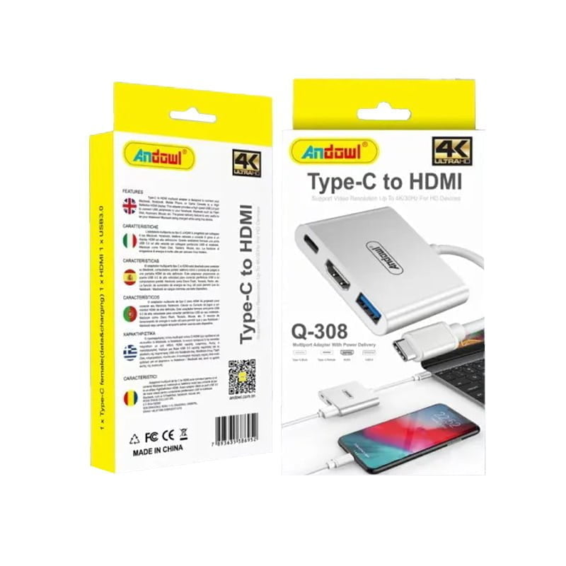 Andowl Type C σε HDMI Αντάπτορας με πολλές Θύρες Q-308 - Type C to HDMI