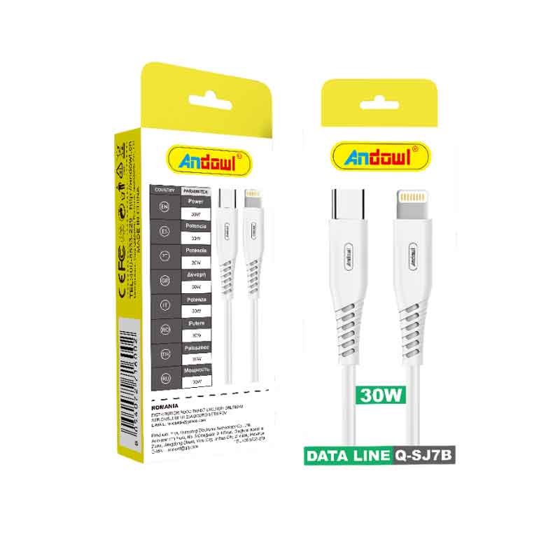 Andowl Καλώδιο δεδομένων Type-c σε Lightning 30W Q-SJ7B - Data Cable