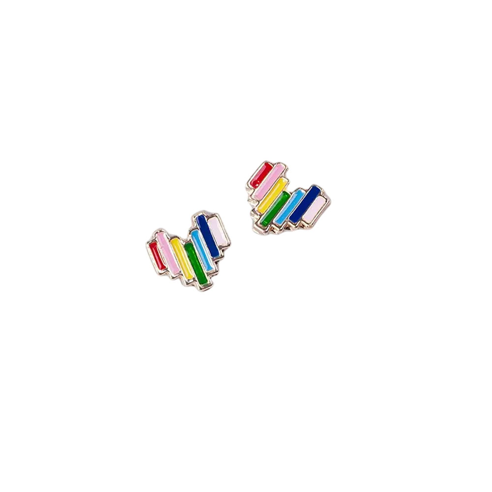 Σκουλαρίκια Καρφωτά Rainbow Heart Απο Ασήμι S925 - Rainbow Heart Stud Earrings Made of s925 Silver