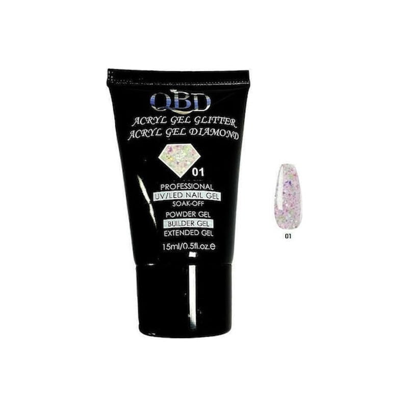 QBD Ακρυλικό τζελ χτισίματος νυχιών #01 - Diamond Acrylic gel glitter UV/LED Nail gel