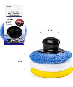 Σετ Στρογγυλά Σφουγγάρια Γυαλίσματος Αυτοκινήτου από Μικροΐνες με Λαβή 3τμχ - Carsun Polish Applicator C1699