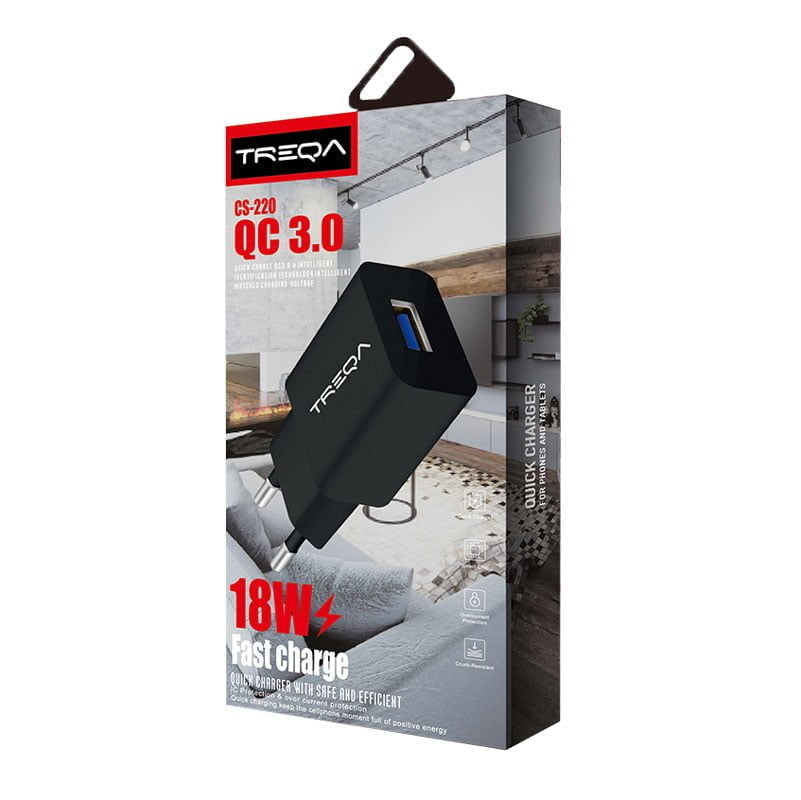 Treqa Φορτιστής κινητού με γρήγορη φόρτιση και καλώδιο 18W QC 3.0 καλώδιο IOS CS-220