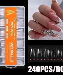 Κασετίνα μαλακά τεχνητά νύχια 12 μεγέθοι 240τμχ – Extra Long Full Cover Nail Tips Clear Soft Gel Tips 240pcs