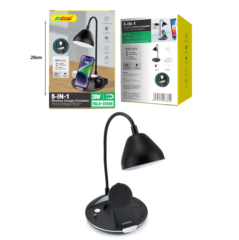 Andowl Φωτιστικό Γραφείου LED με Ασύρματη Βάση Φόρτισης Κινητού Q-CD506 - 5in1 Wireless Charger Foldable Lamp - Image 6