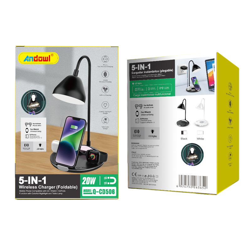 Andowl Φωτιστικό Γραφείου LED με Ασύρματη Βάση Φόρτισης Κινητού Q-CD506 - 5in1 Wireless Charger Foldable Lamp - Image 2