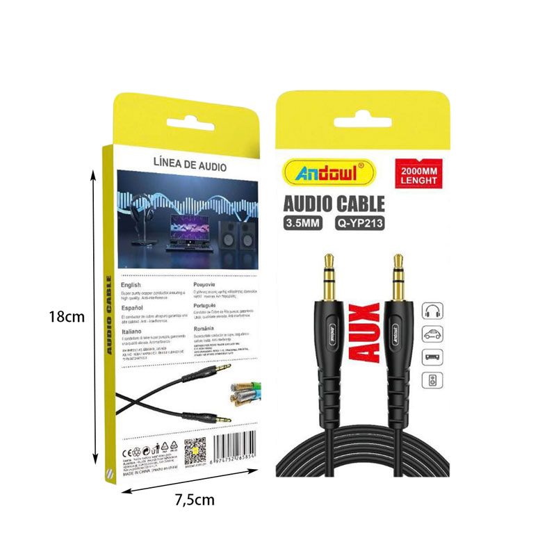 Andowl Καλώδιο Ήχου 3.5mm σε 3.5mm - 2m Q-YP213 - Audio Cable - Image 2