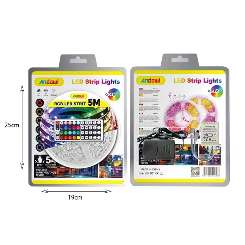 Αδιάβροχη Ταινία LED RGB 5m με Τροφοδοτικό και Τηλεχειριστήριο 12V Q-DT55 - LED strip lights - Image 2