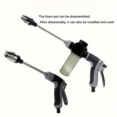 Πιστόλι Αφρού Πλυσίματος Αυτοκινήτων Υψηλής Πίεσης με Μακρύ Λαβή - Ρυθμιζόμενο Ψεκαστήρα για Καθαρισμό, Ποτίσματα και Φούσκωμα Ελαστικών - Περιλαμβάνει Κανόνι Αφρού και Μπουκάλι Ψεκασμού Πίεσης - Σχεδιασμός από Ανοξείδωτο Ατσάλι