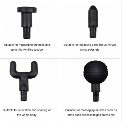 Συσκευή μασάζ, με αποσπώμενη μπαταρία, για χαλάρωση των μυϊκών πόνων του σώματος. Χρησιμοποιείται μετά από σωματική άσκηση ή άθληση και σε οποιαδήποτε καταπόνηση των μυών. Περιλαμβάνει 4 κεφαλές για μασάζ σε διαφορετικά μέρη του σώματος. Βελτιώστε και επιταχύνετε την αποκατάσταση των μυών με το πιστόλι μασάζ.Οφέλη
Ανακουφίστε τους μυϊκούς πόνους διαλύοντας τους κόμπους και αυξήστε τη ροή του αίματος στους μυς σας. 
Εξαφανίστε την κόπωση απαλλάσσοντας το σώμα σας από γαλακτικό οξύ και άλλες τοξίνες. 
Εφοδιάστε με οξυγόνο και θρεπτικά συστατικά στους μύες σας για ταχύτερη ανάρρωση. 
Ταχύτερη ανάκαμψη σημαίνει καλύτερη αθλητική απόδοση.
Χαρακτηριστικά
Μέγεθος : 22x22x5cm
Εργονομικό μεταλλικό σώμα
ελαφρύ και ανθεκτικό
Υψηλή ροπή
Υψηλή συχνότητα
Κινητήρας χαμηλής έντασης ντεσιμπέλ για αθόρυβο αλλά έντονο μασάζ
Το σετ περιλαμβάνει
Διαθέτει 4 κεφαλές μασάζ για στόχευση όλων των ομάδων μυών και 6 μεταβλητές ταχύτητες για τη ρύθμιση που θέλετε.

Κεφαλή σφαίρα: για να στοχεύσετε συγκεκριμένο μυ
Κεφαλή διχάλα: για έμμεση στόχευση και εργασία γύρω από έναν μυ
Κεφαλή μπάλα: για στόχευση μεγάλων μυών
Επίπεδη κεφαλή: για στόχευση πυκνών μυών