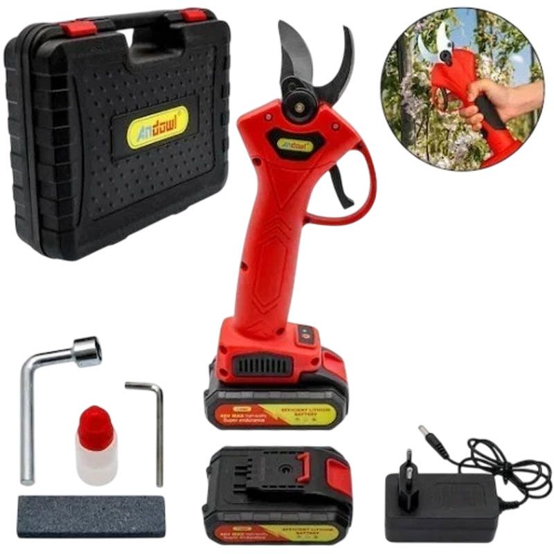 Το ηλεκτρικό κλαδευτήρι Andowl Q-JD25 προσφέρει επαγγελματικό κλάδεμα με ευκολία και ακρίβεια, χάρη στον ισχυρό κινητήρα και την επαναφορτιζόμενη μπαταρία 48V. Με ικανότητα κοπής έως 25mm, είναι ιδανικό για αμπελώνες, ελαιώνες και γενική περιποίηση δέντρων και θάμνων. Περιλαμβάνει δύο μπαταρίες για μεγαλύτερη αυτονομία, καθώς και πρακτική βαλίτσα μεταφοράς. Χαρακτηριστικά: Τύπος: Ηλεκτρικό κλαδευτήρι μπαταρίας Μπαταρία: 2 x 48V επαναφορτιζόμενες μπαταρίες λιθίου Μέγιστη διάμετρος κοπής: 25mm Χρήση: Επαγγελματική και ερασιτεχνική Χρώμα: Κόκκινο Περιλαμβάνει: 1 x Κλαδευτήρι 2 x Μπαταρίες 48V 1 x Φορτιστής 1 x Βαλίτσα μεταφοράς Εγχειρίδιο χρήσης