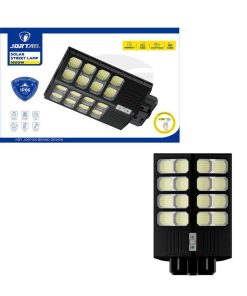 Ηλιακό φωτιστικό δρόμου σε μαύρο χρώμα, που συγκεντρώνει και αποθηκεύει ηλιακή ενέργεια για τη λειτουργία του, ώστε να μη χρειάζεται να συνδεθεί σε παροχή ρεύματος. Διαθέτει ανιχνευτή κίνησης για να ενεργοποιείται όταν εντοπίσει κίνηση εντός της εμβέλειάς του. Περιλαμβάνει τηλεκοντρόλ ώστε να το χειρίζεστε από απόσταση. Ανιχνευτής Κίνησης Φωτοκύτταρο Τηλεχειριστήριο