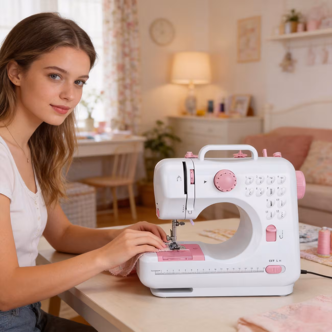 Μια Ευέλικτη Ραπτομηχανή Γραφείου με Ρυθμιζόμενη Ταχύτητα και Τάση Κλωστής, Εύχρηστη Λειτουργία με Πεντάλ και ένα Βολικό Ενσωματωμένο Συρτάρι Αποθήκευσης—Ιδανική για Ράψιμο Ενδυμάτων, Κουρτινών, Παντελονιών και Χειροτεχνιών, με 12 Ενσωματωμένες Επιλογές Ραφής